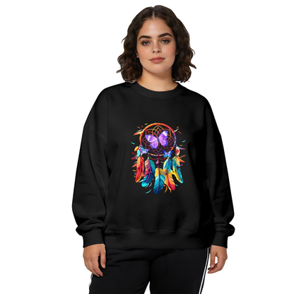 Vibrant Dreamcatcher & Purple Butterfly Graphic Crewneck Sweatshirt