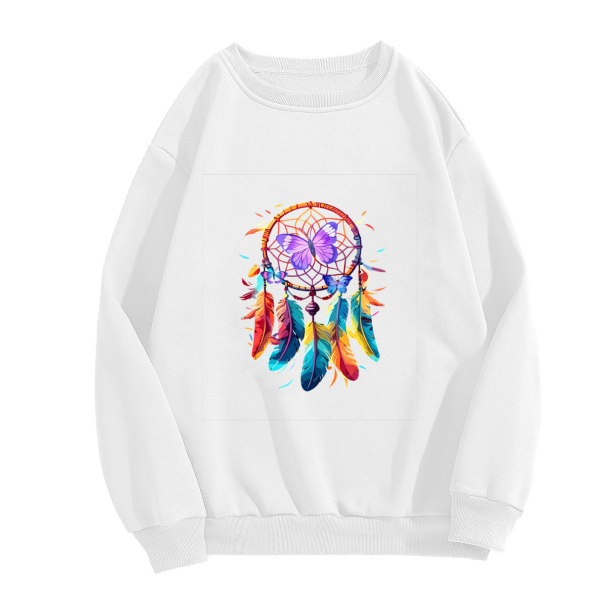 Vibrant Dreamcatcher & Purple Butterfly Graphic Crewneck Sweatshirt