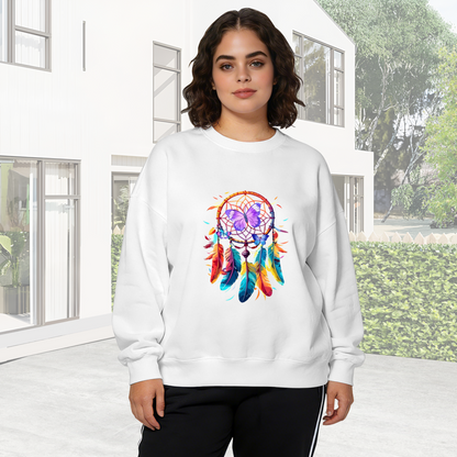 Vibrant Dreamcatcher & Purple Butterfly Graphic Crewneck Sweatshirt