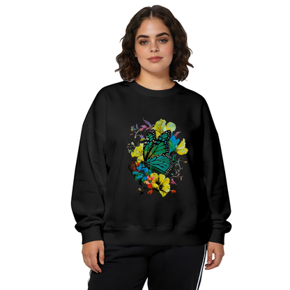 Boho Style Green Butterfly With Mixed Wildflowers Crewneck Sweatshirt