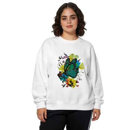 Boho Style Green Butterfly With Mixed Wildflowers Crewneck Sweatshirt