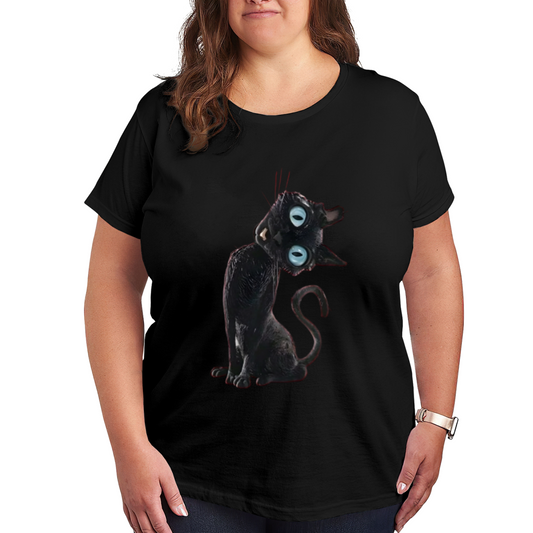 Creepy Cute Big Eyes Black Cat Halloween Tee