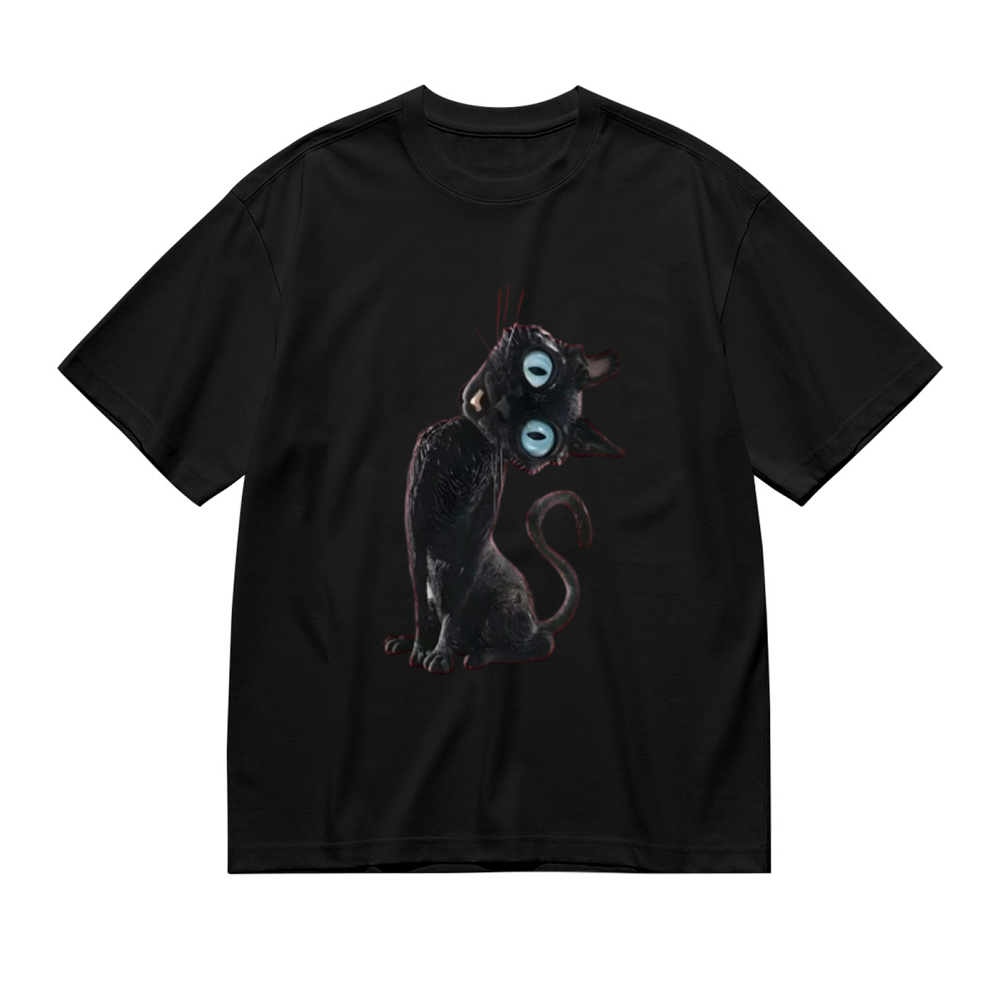 Creepy Cute Big Eyes Black Cat Halloween Tee