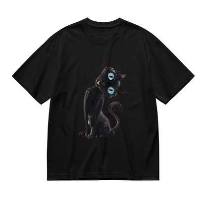 Creepy Cute Big Eyes Black Cat Halloween Tee
