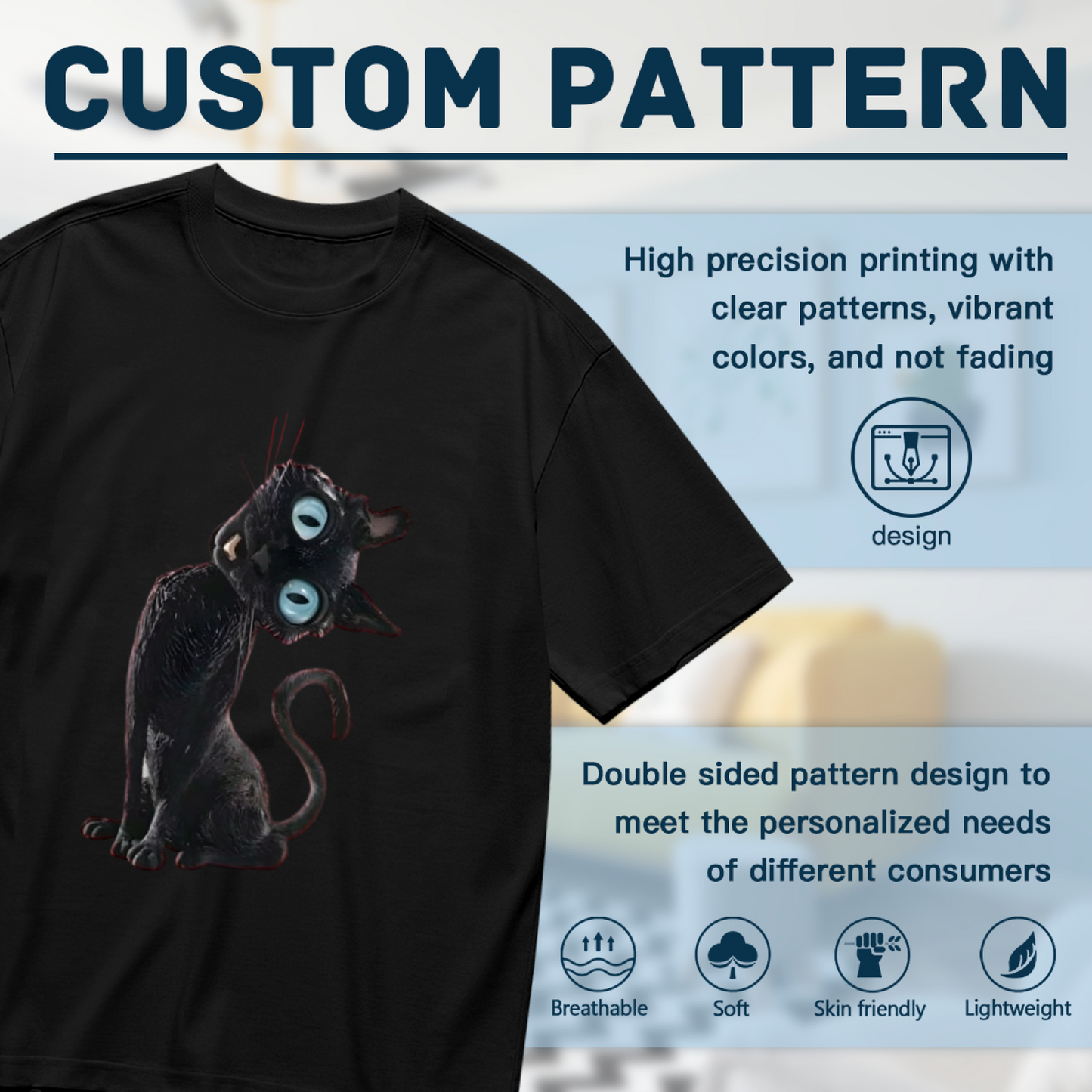 Creepy Cute Big Eyes Black Cat Halloween Tee