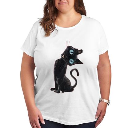 Creepy Cute Big Eyes Black Cat Halloween Tee