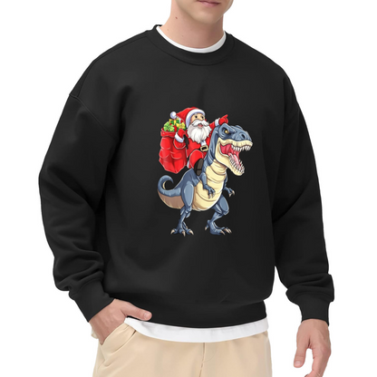 Funny Santa Riding Dinosaur Christmas Crewneck Sweatshirt