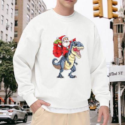 Funny Santa Riding Dinosaur Christmas Crewneck Sweatshirt