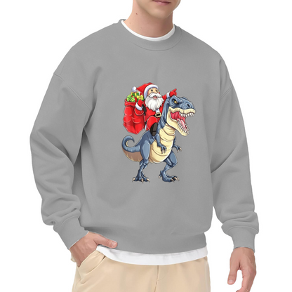 Funny Santa Riding Dinosaur Christmas Crewneck Sweatshirt