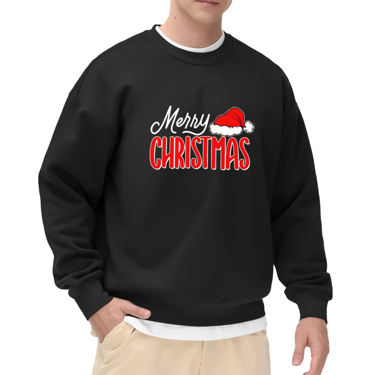 Bold Merry Christmas Santa Hat Holiday Crewneck Sweatshirt