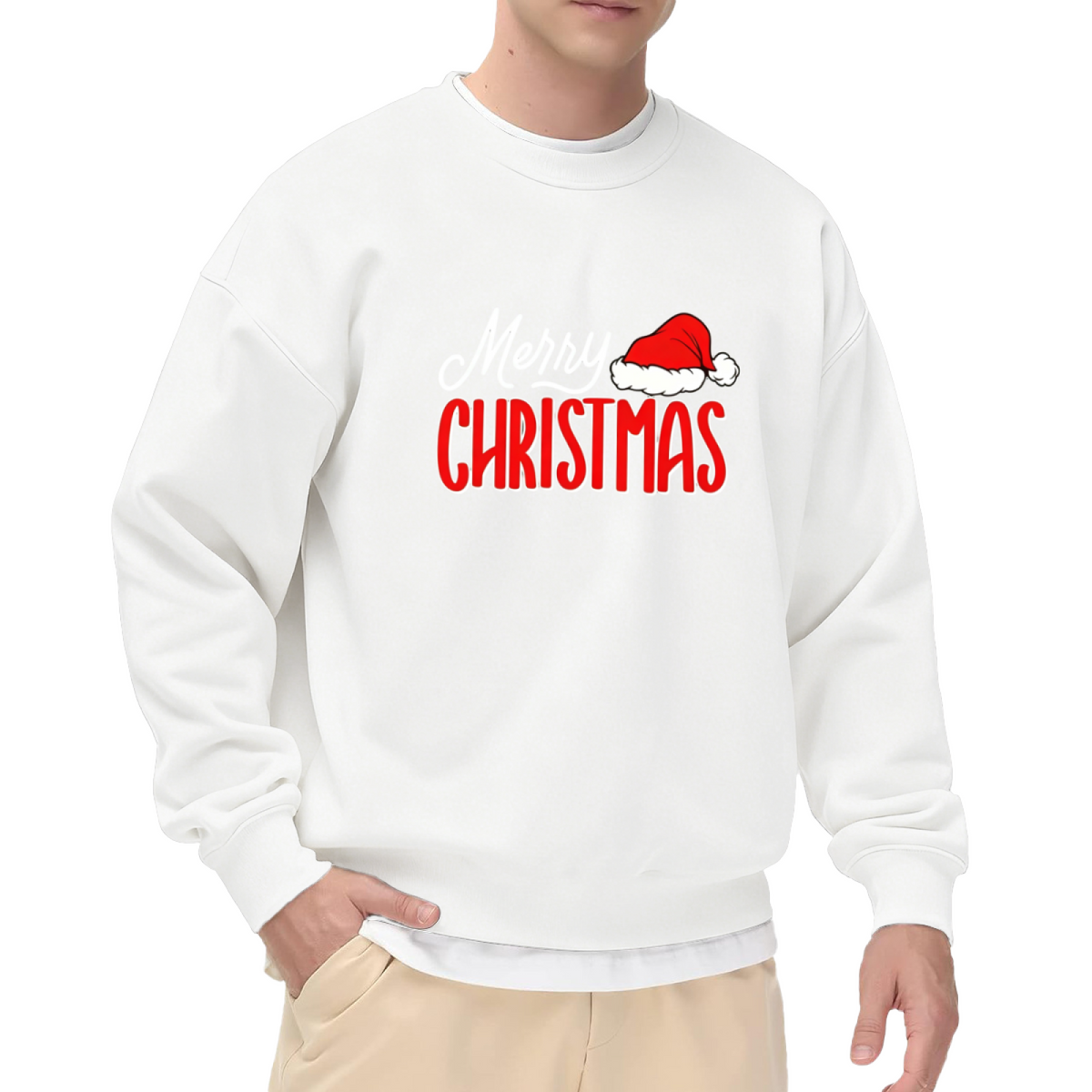 Bold Merry Christmas Santa Hat Holiday Crewneck Sweatshirt