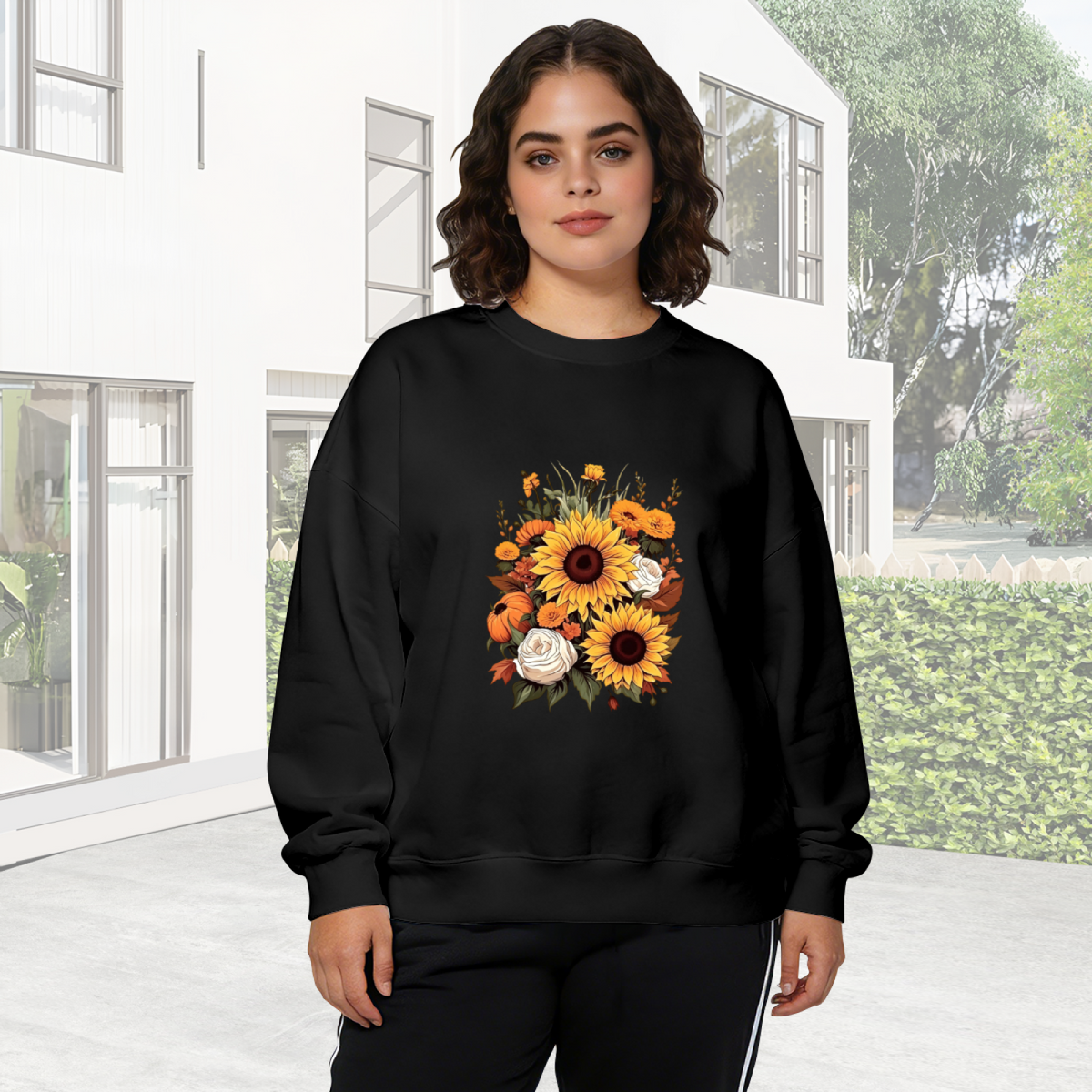 Warm Fall Sunflower Bouquet Art Crewneck Sweatshirt