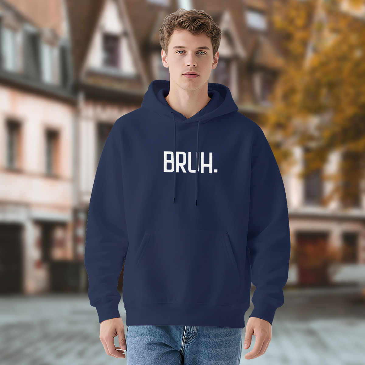 Casual BRUH. Slogan Navy Hoodie