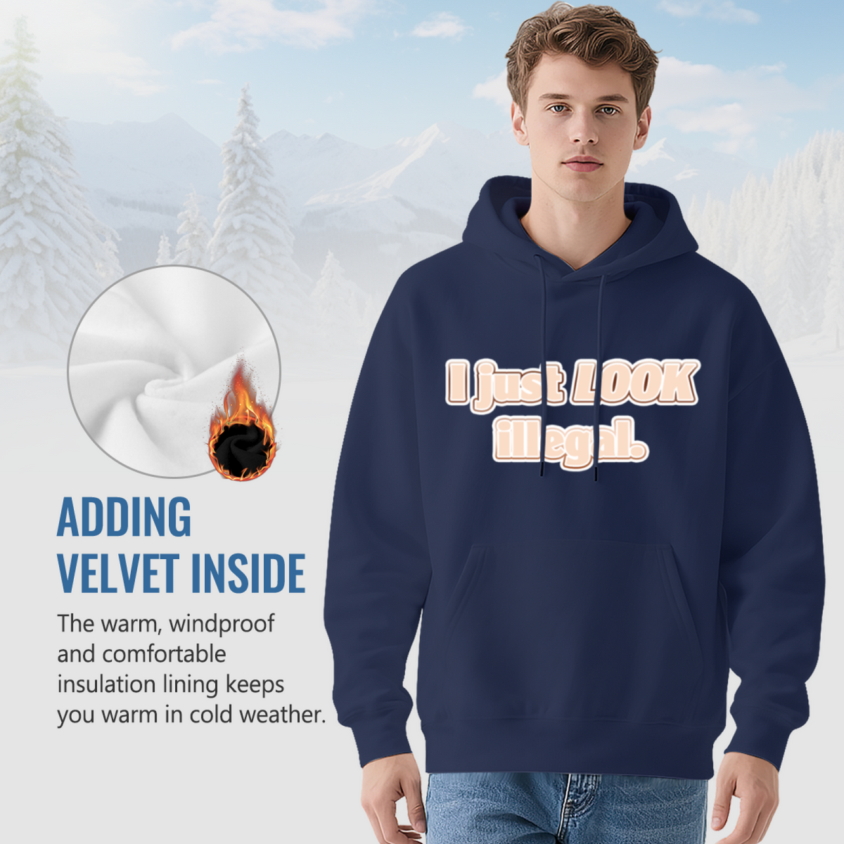 Funny Slogan I Just Look Illegal Print Hoodie, Men Casual Relaxed Cozy Pullover Hoodie