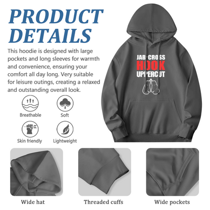 Jab Cross Hook Boxing Gray Hoodie, Sporty Comfortable Style