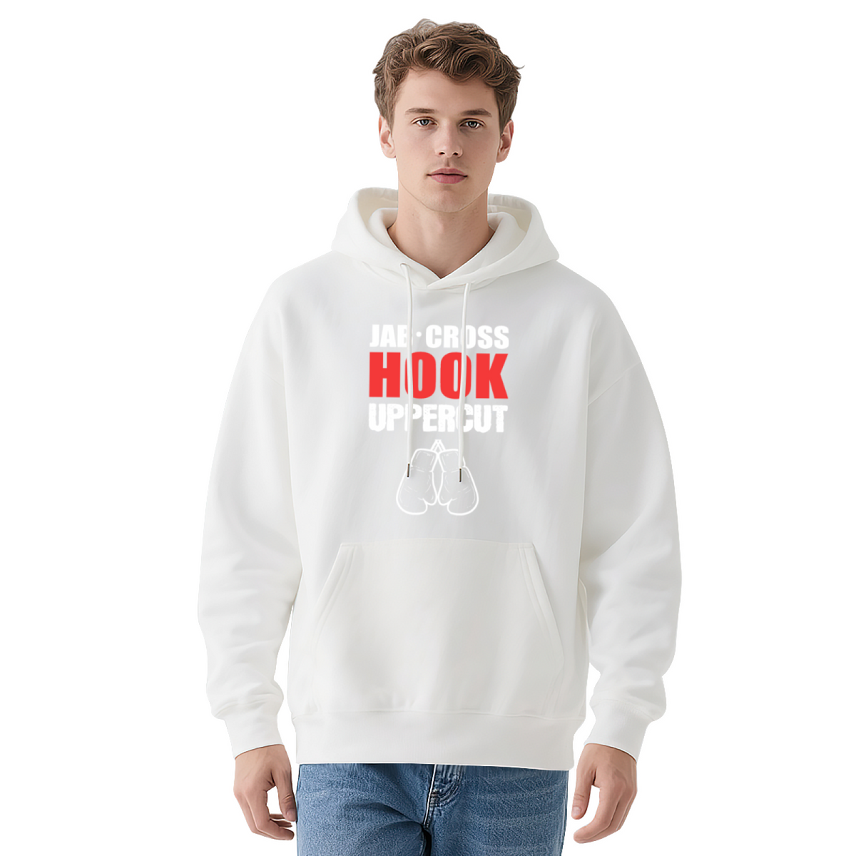 Jab Cross Hook Boxing Gray Hoodie, Sporty Comfortable Style