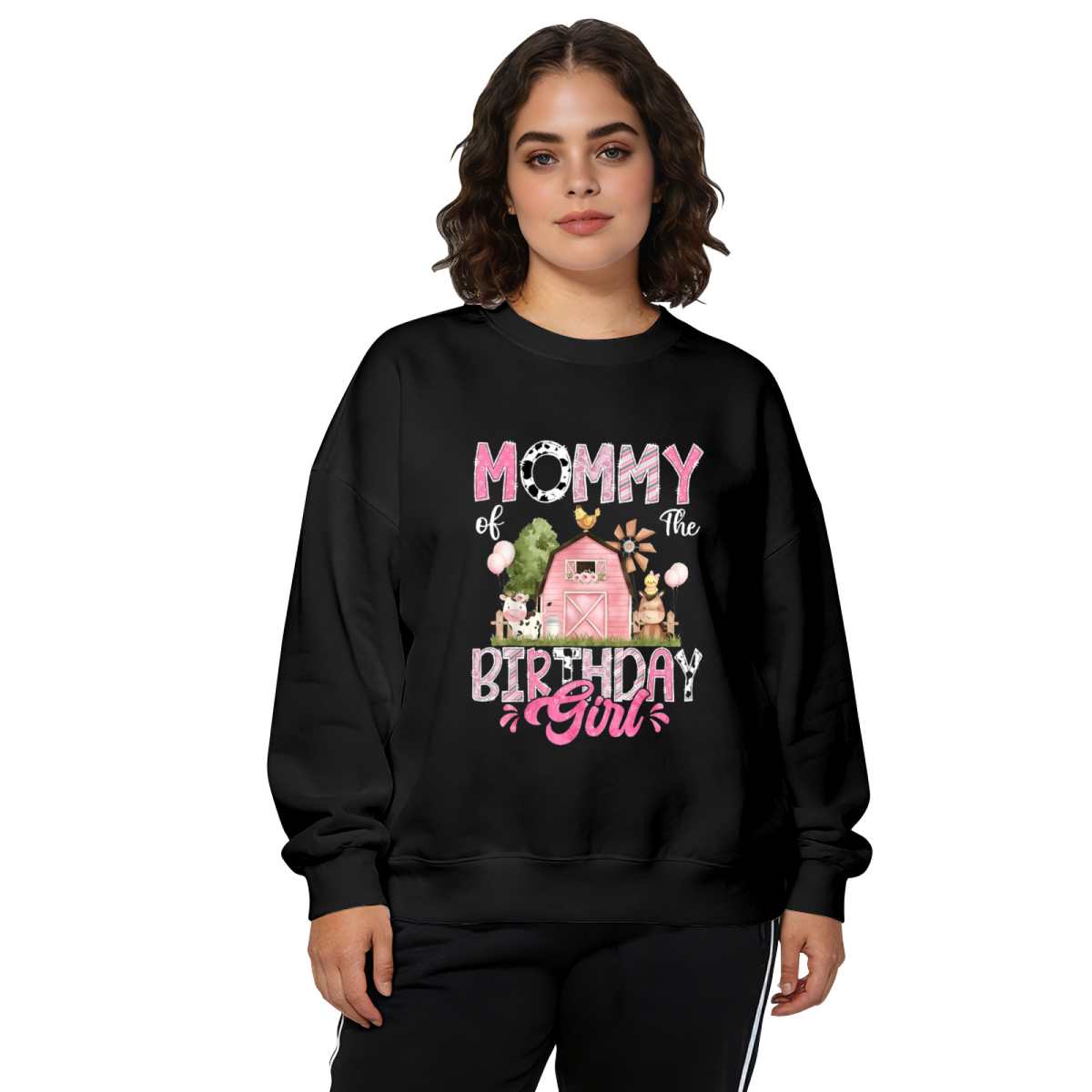 Mommy Of The Birthday Girl Farm Theme Crewneck Sweatshirt
