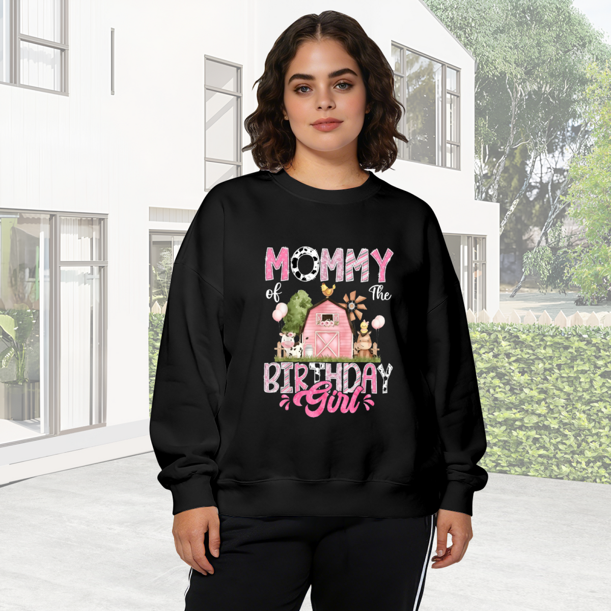 Mommy Of The Birthday Girl Farm Theme Crewneck Sweatshirt