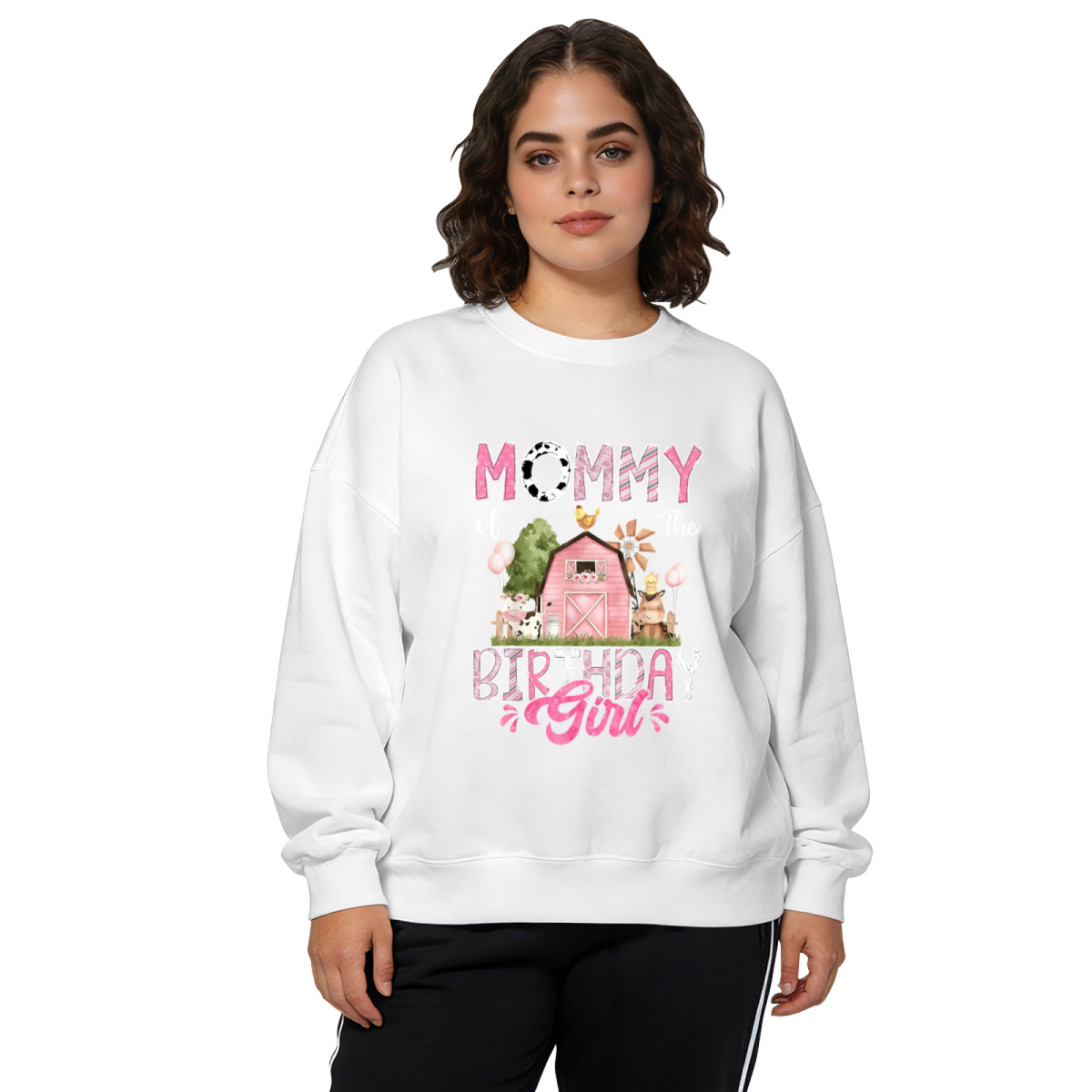 Mommy Of The Birthday Girl Farm Theme Crewneck Sweatshirt