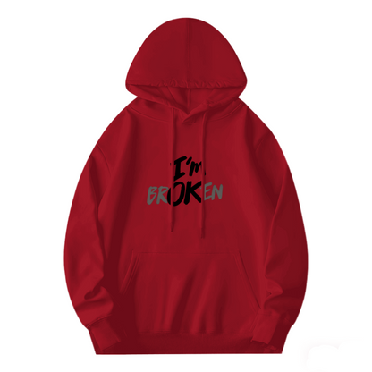 I¡¯m Broken Overlap Text Emotional Statement Graphic Hoodie