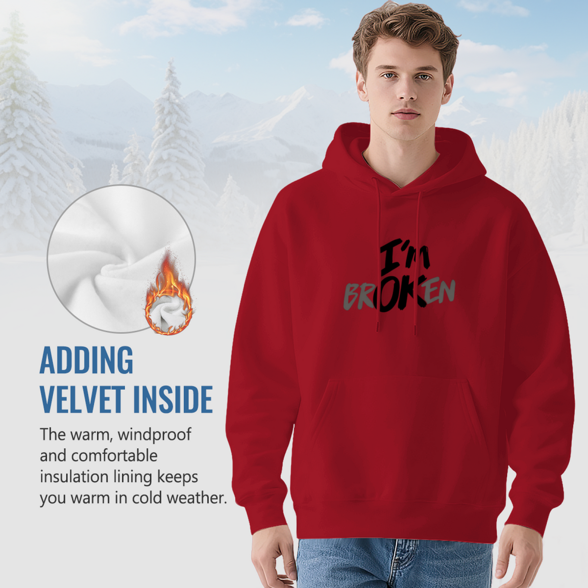 I¡¯m Broken Overlap Text Emotional Statement Graphic Hoodie