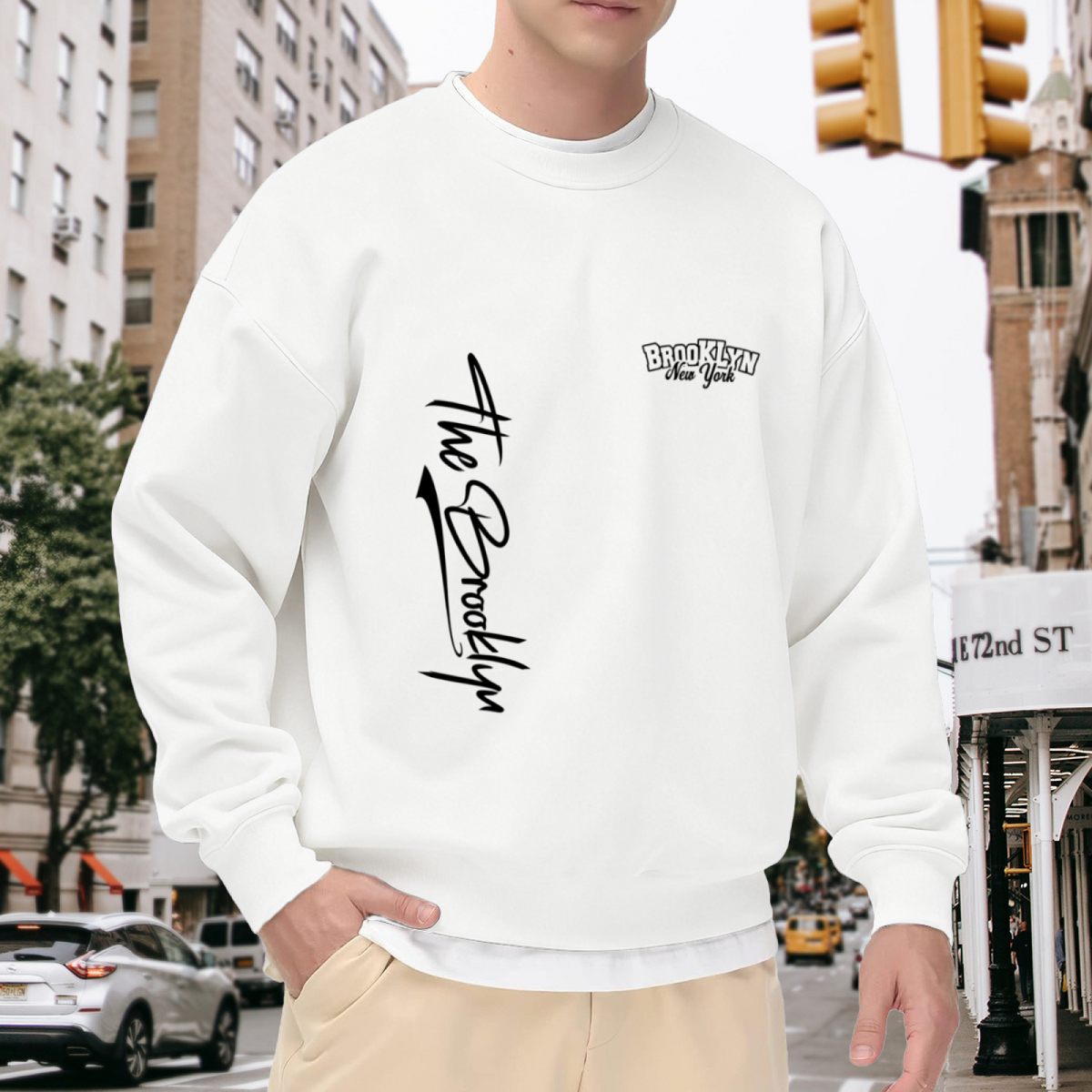 Double?Sided The Brooklyn Cursive Letter Crewneck Sweatshirt