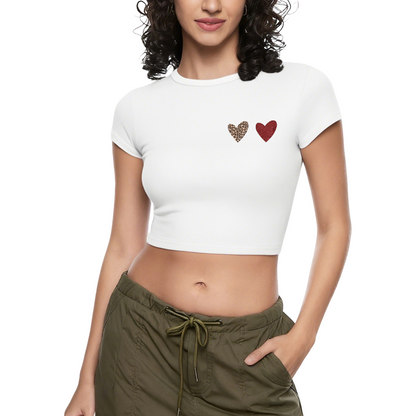 Mini Leopard & Red Heart Minimal Black Crop Top