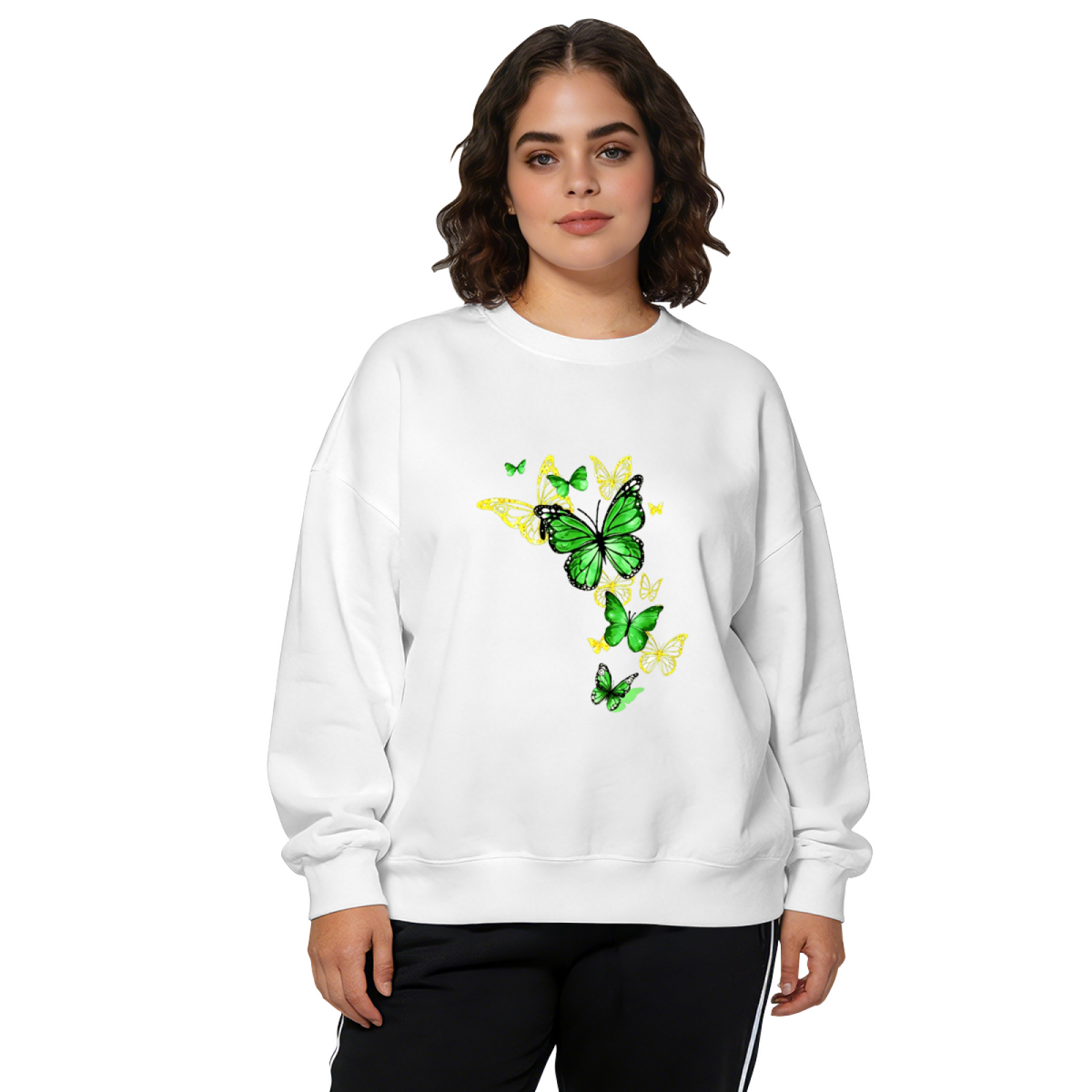 Neon Green?Yellow Gradient Butterflies Graphic Crewneck Sweatshirt