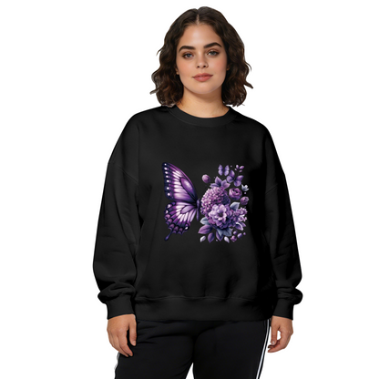 Elegant Purple Butterfly & Hydrangea Floral Crewneck Sweatshirt