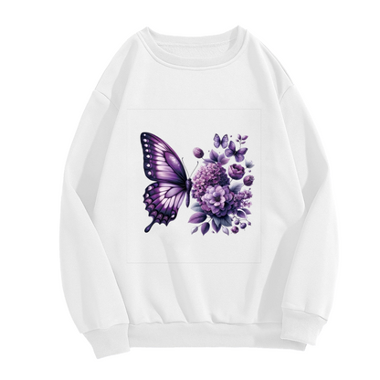 Elegant Purple Butterfly & Hydrangea Floral Crewneck Sweatshirt