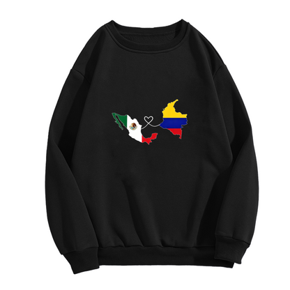 Mexico Colombia Heart Map Heritage Crewneck Sweatshirt