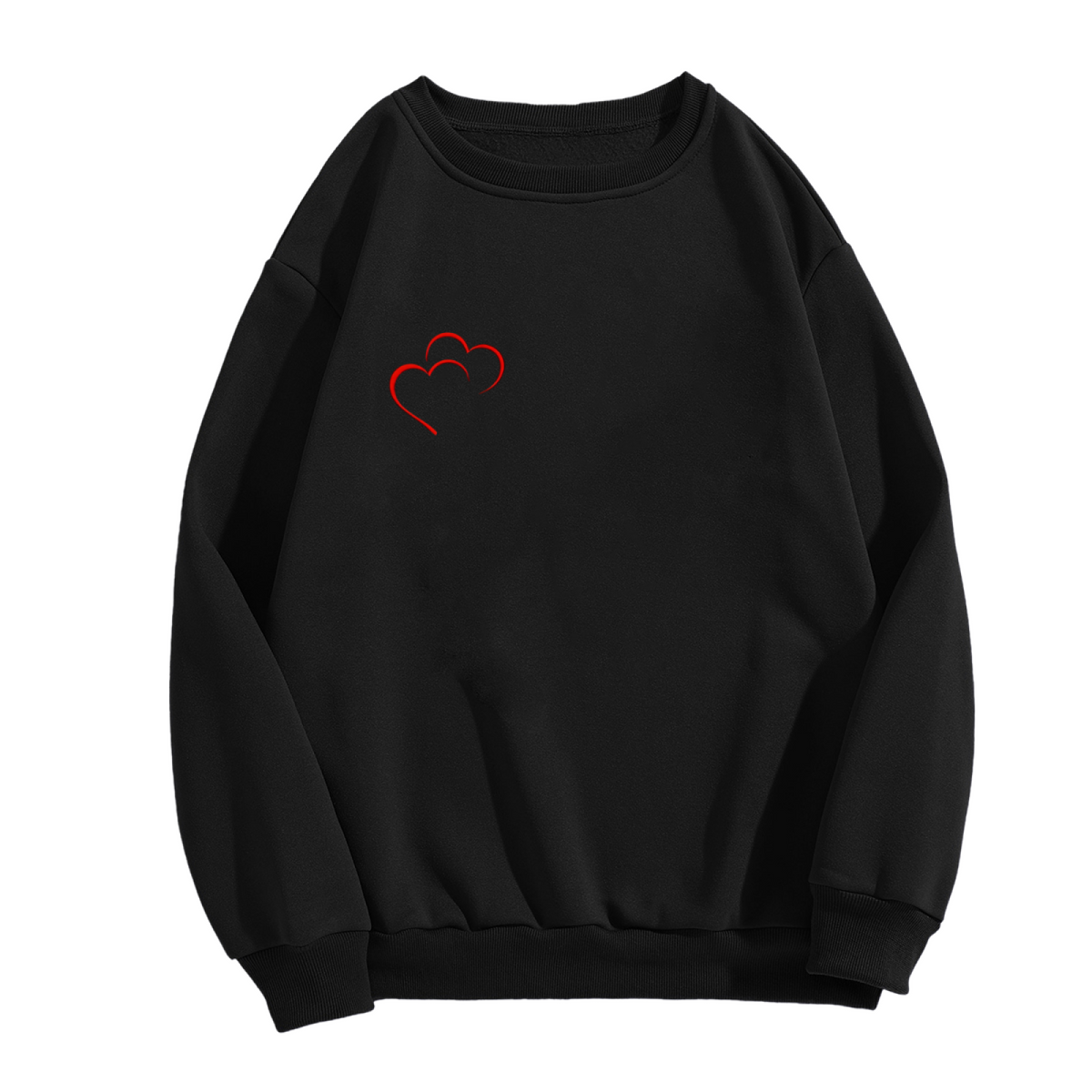 Elegant Offset Double Red Outline Heart Crewneck Sweatshirt