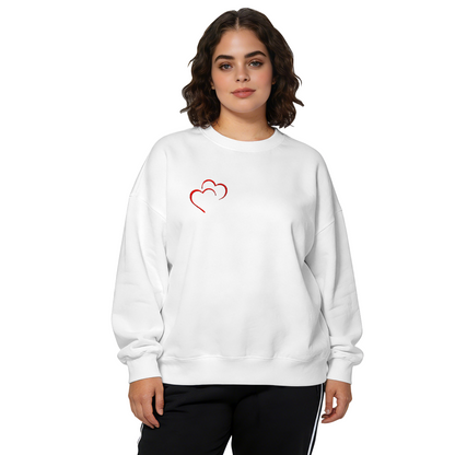Elegant Offset Double Red Outline Heart Crewneck Sweatshirt