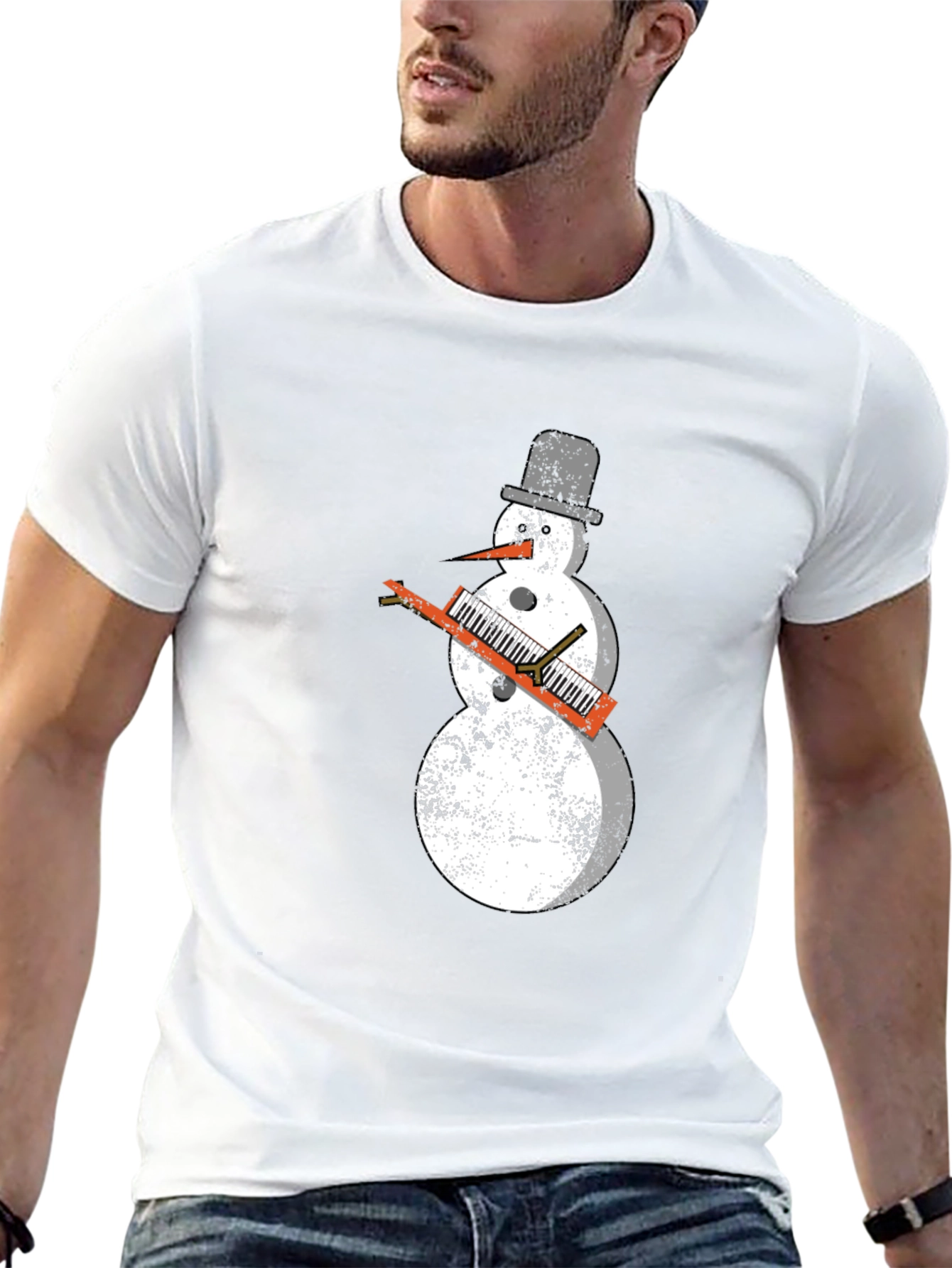 Snowman Keyboard Player T-Shirt - Cool Holiday Tee
