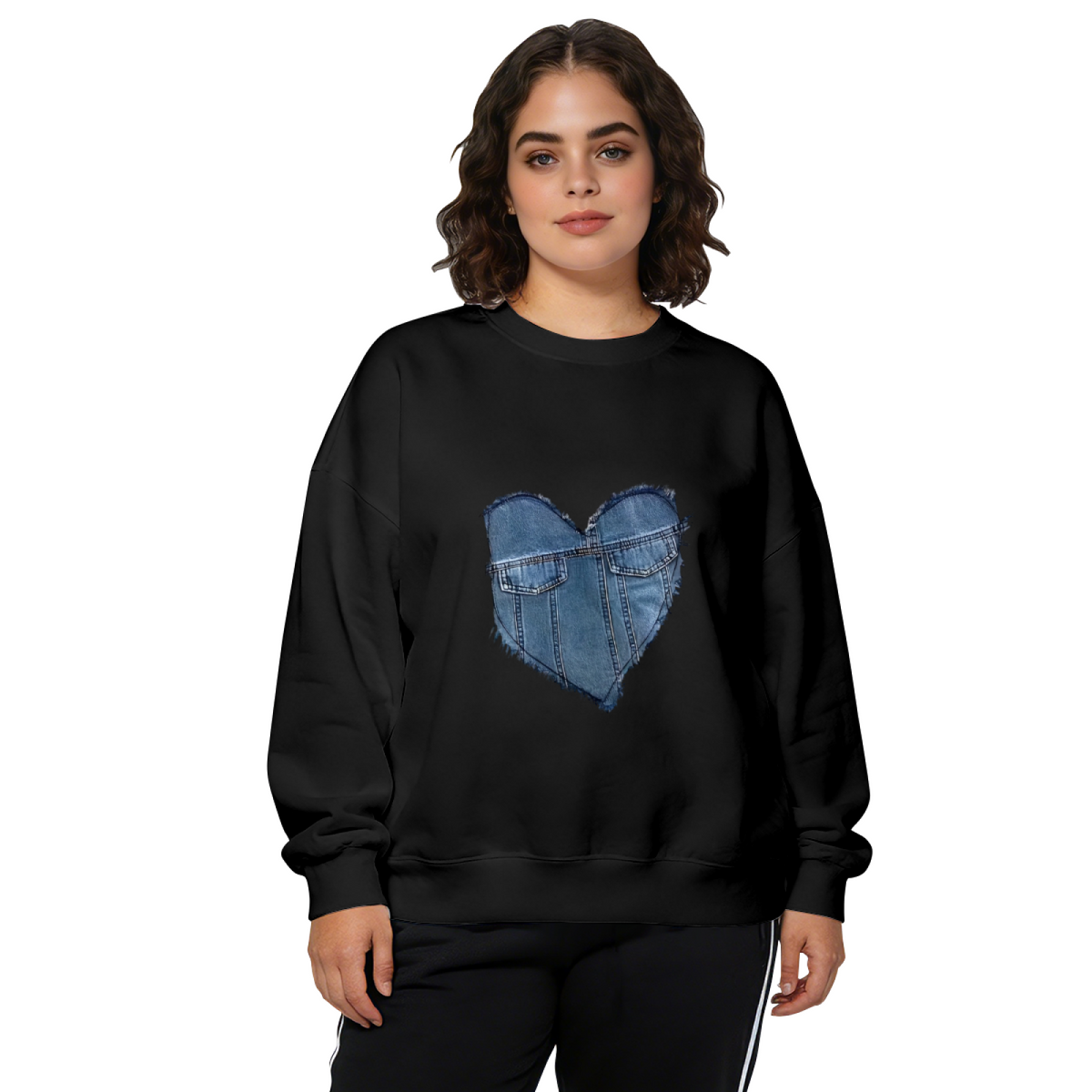 Unique Denim?Textured Heart Art Crewneck Sweatshirt