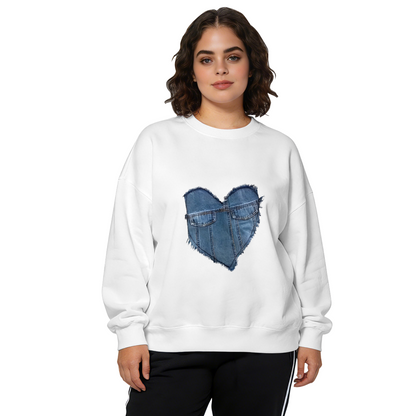Unique Denim?Textured Heart Art Crewneck Sweatshirt