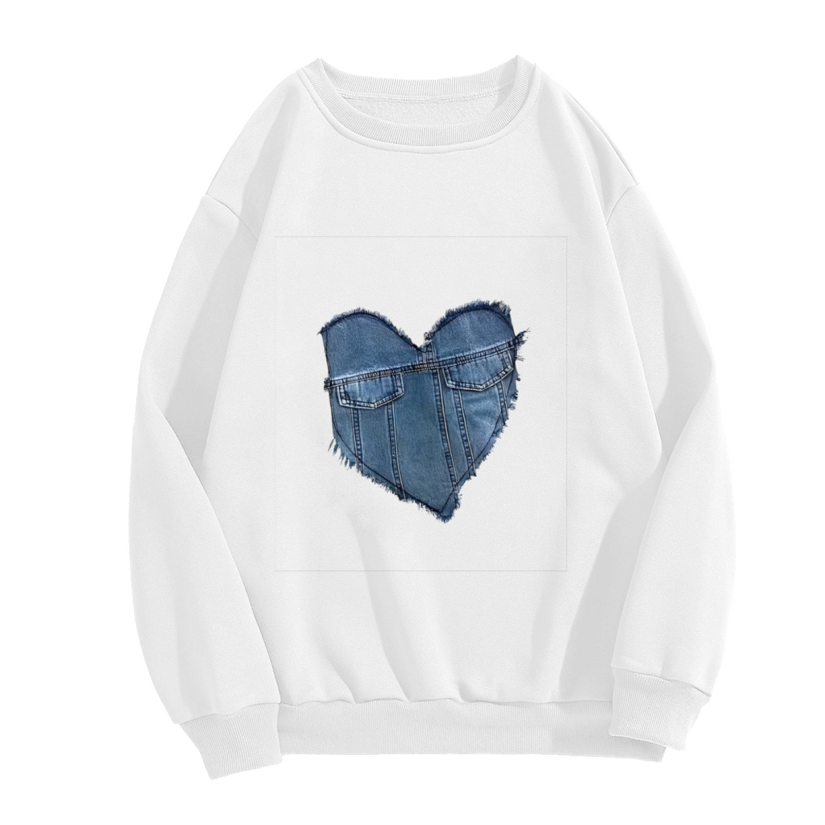 Unique Denim?Textured Heart Art Crewneck Sweatshirt