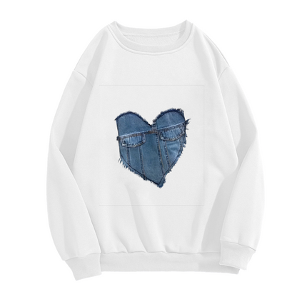 Unique Denim?Textured Heart Art Crewneck Sweatshirt