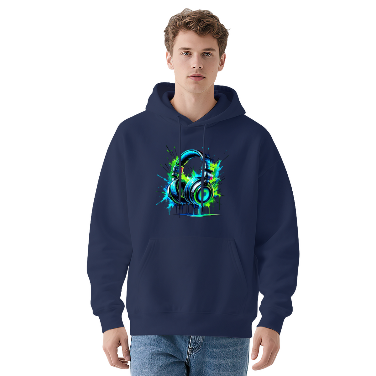Vibrant Neon Headphones Music Streetwear Hoodie