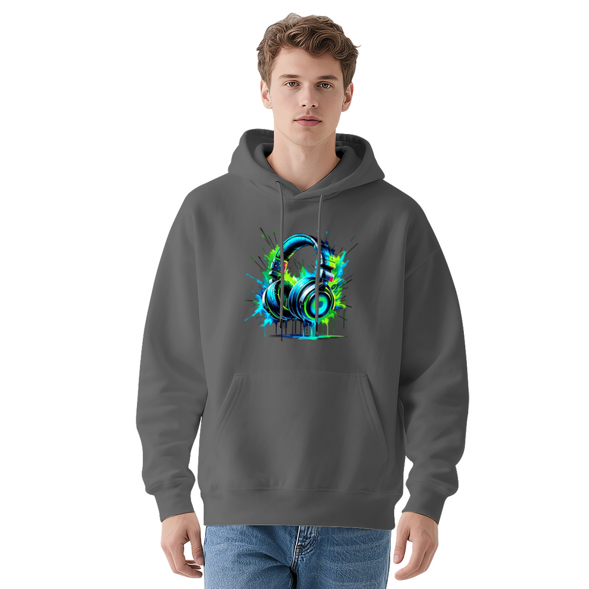 Vibrant Neon Headphones Music Streetwear Hoodie