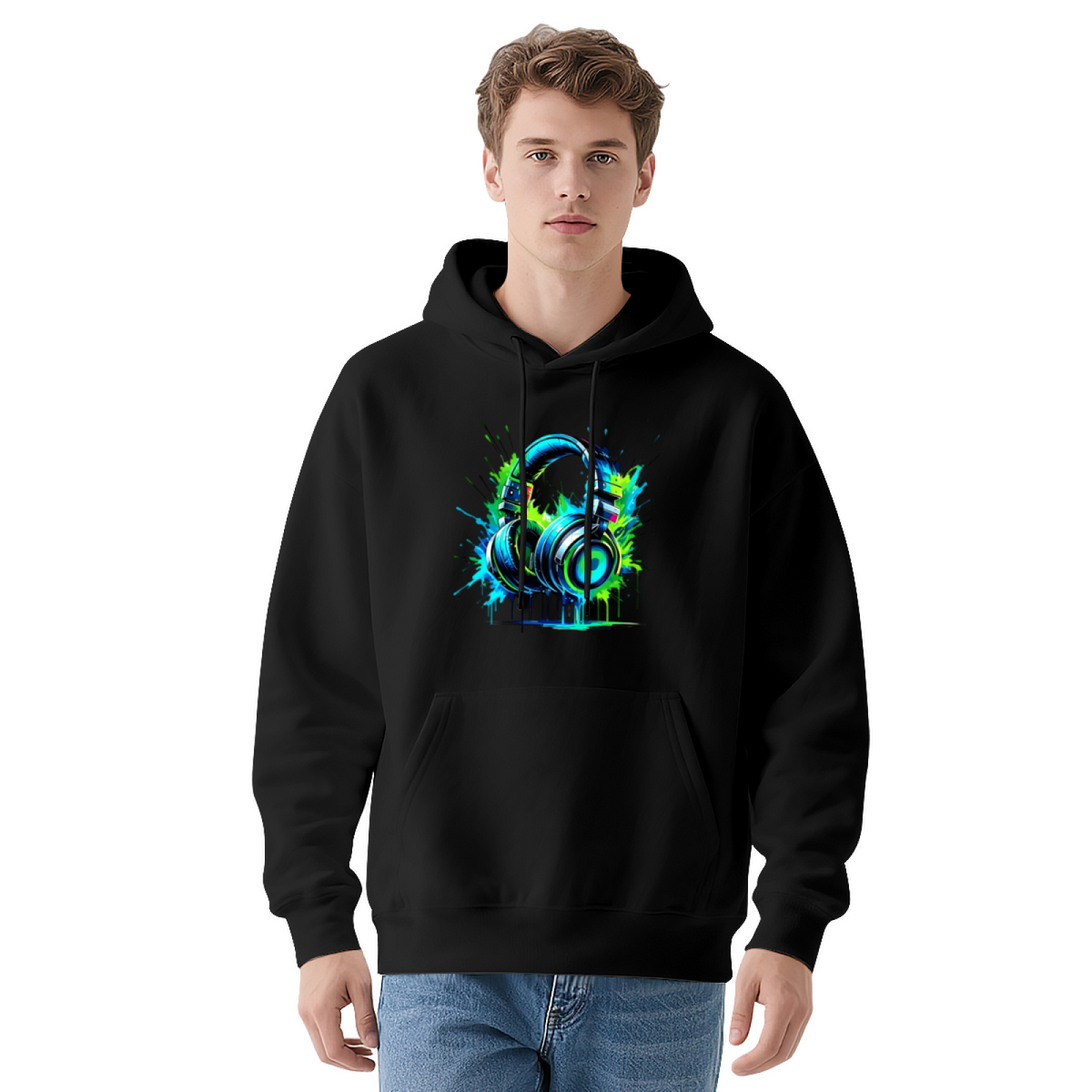 Vibrant Neon Headphones Music Streetwear Hoodie