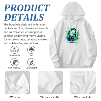 Vibrant Neon Headphones Music Streetwear Hoodie