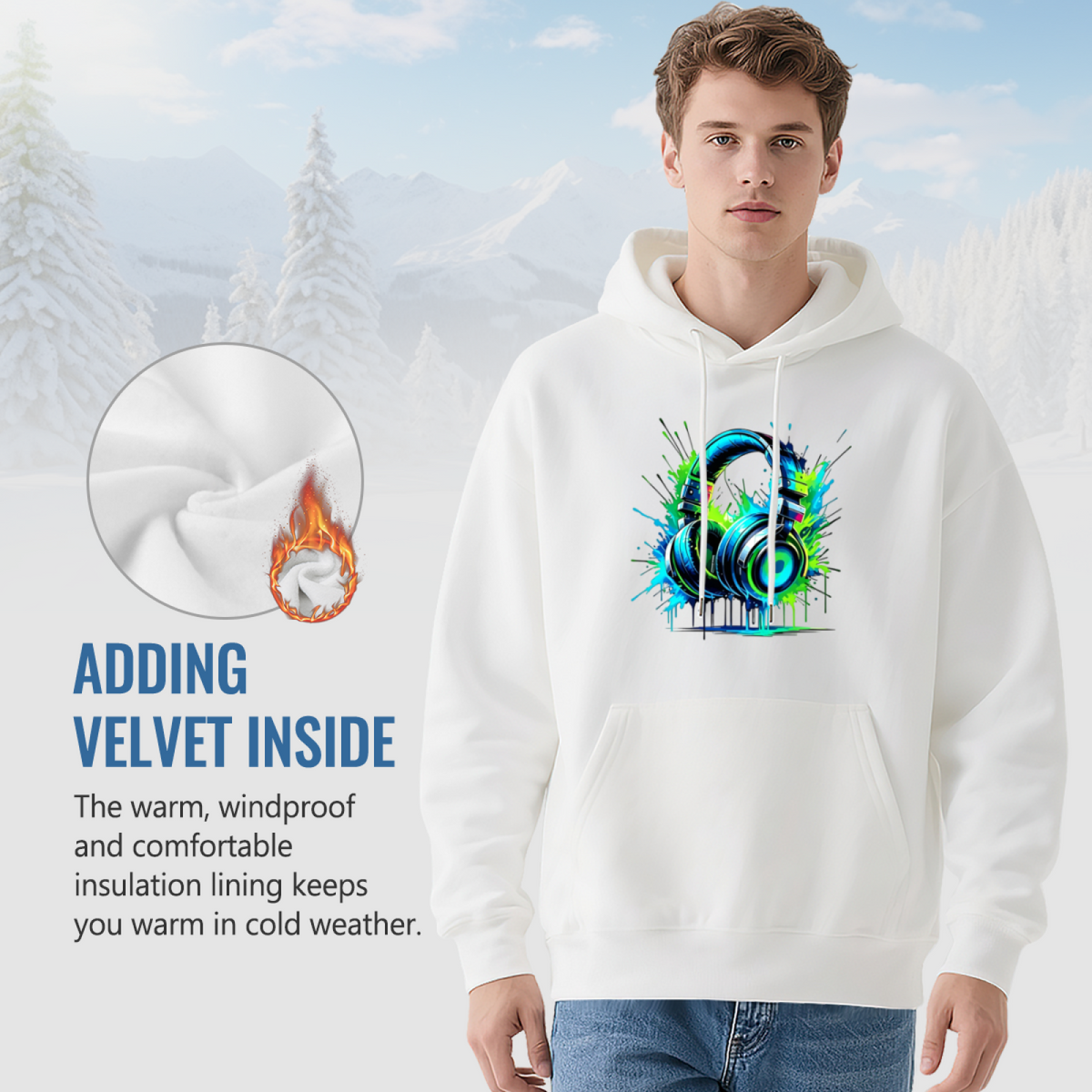 Vibrant Neon Headphones Music Streetwear Hoodie