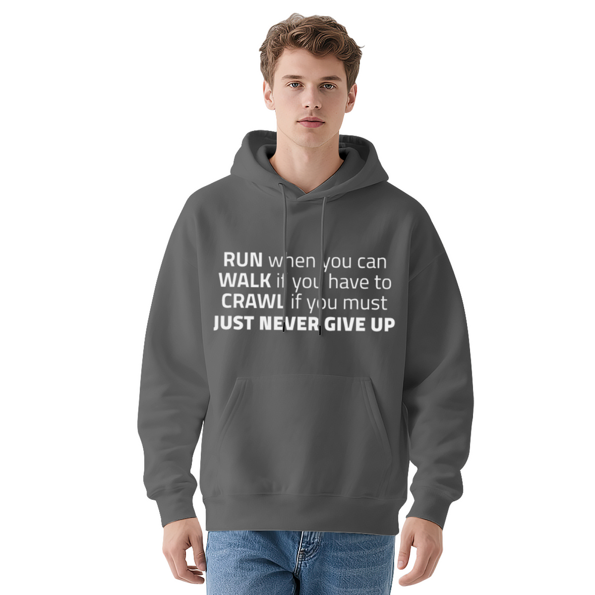Never Give Up Motivational Quote Hoodie, Unisex Cozy Inspirational Black Hoodie