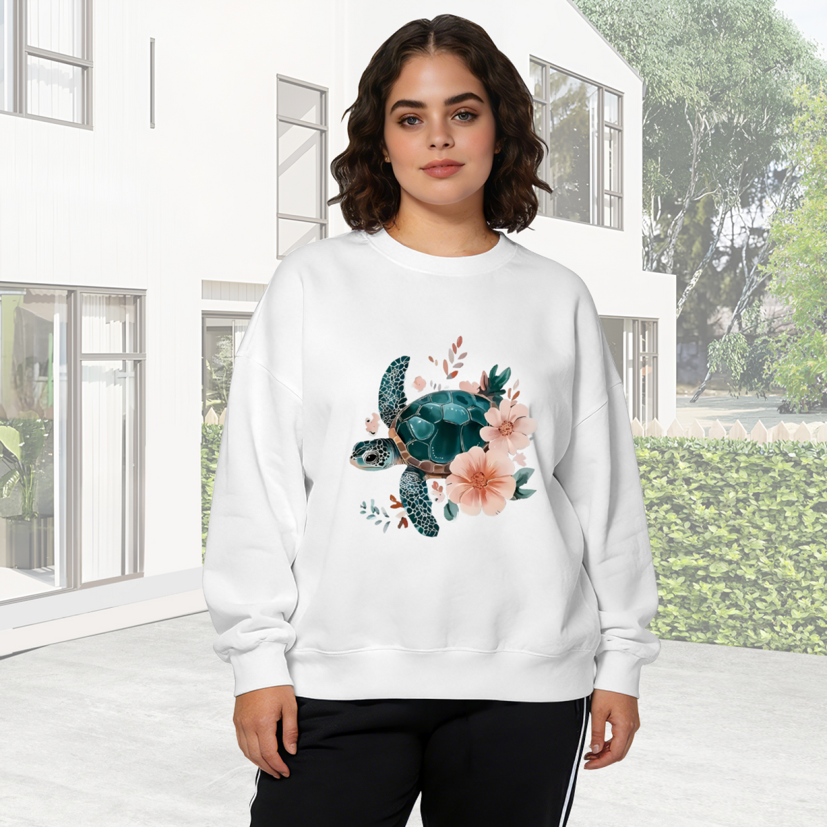 Floral Ocean Sea Turtle Art Print Crewneck Sweatshirt
