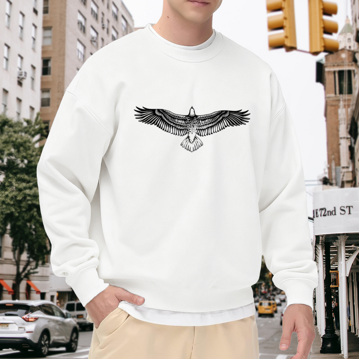 Vintage Full Spread Eagle Graphic White Crewneck