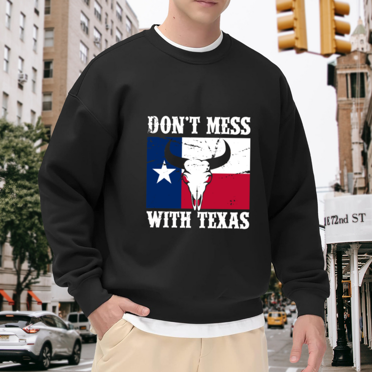 Don¡¯t Mess With Texas Flag Longhorn Pride Crewneck Sweatshirt
