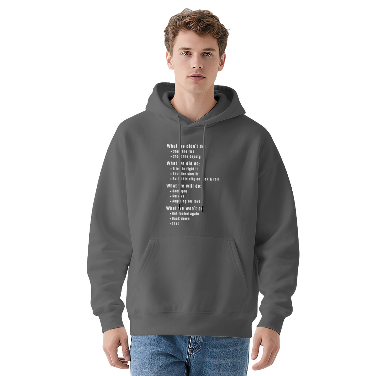 Retro Country Lyric Text Block Red Hoodie, Relaxed Comfort Music Fan Top