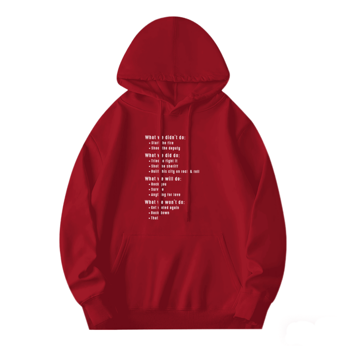 Retro Country Lyric Text Block Red Hoodie, Relaxed Comfort Music Fan Top