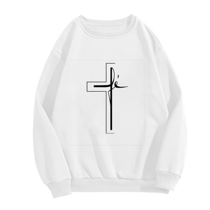 Minimalist F¨¦ Faith Cross Christian Graphic White Crewneck Sweatshirt